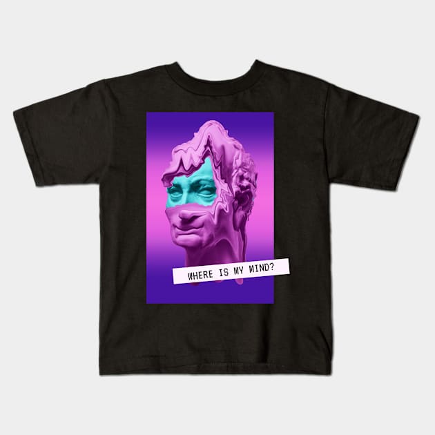 Statue Glitch Mind Vaporwave Crazy Fun Retro Psy Kids T-Shirt by Maggini Art